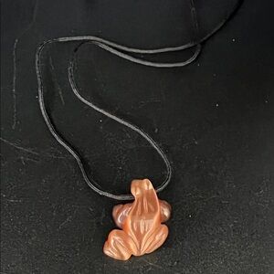 Red Agate Gemstone Frog Pendant Necklace